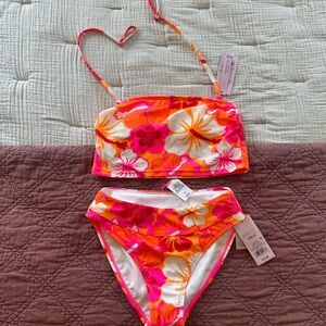 Wild Fable Floral Women’s Bikini - Orange and Pink Hibiscus